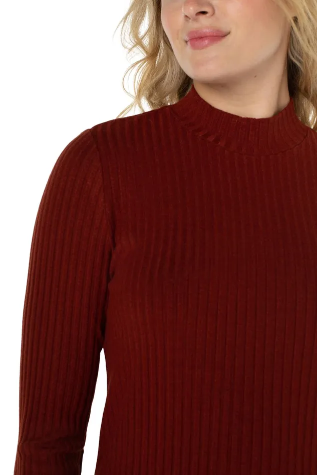 Womens Liverpool Los Angeles Tees MOCK NECK LONG SLEEVE KNIT TOP Deep Cinnamon