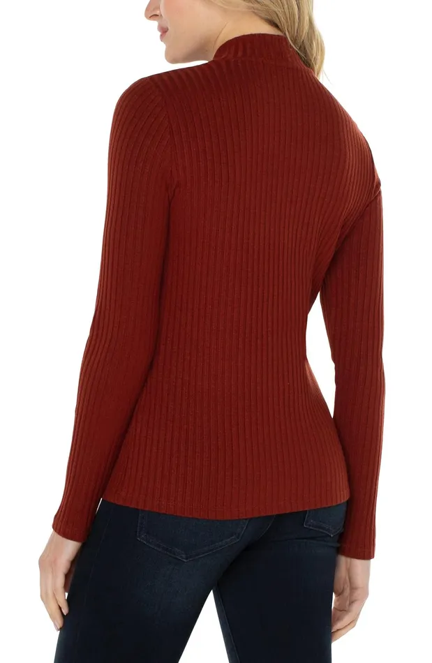 Womens Liverpool Los Angeles Tees MOCK NECK LONG SLEEVE KNIT TOP Deep Cinnamon