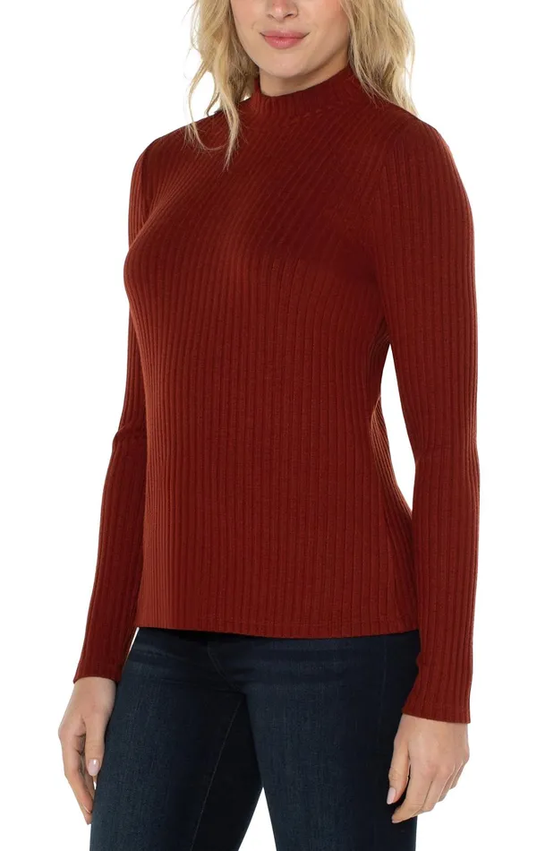 Womens Liverpool Los Angeles Tees MOCK NECK LONG SLEEVE KNIT TOP Deep Cinnamon