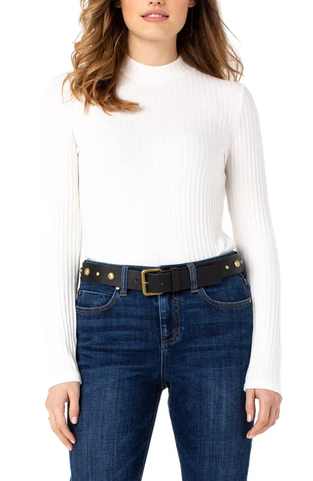 Womens Liverpool Los Angeles Tees MOCK NECK LONG SLEEVE KNIT TOP Snow