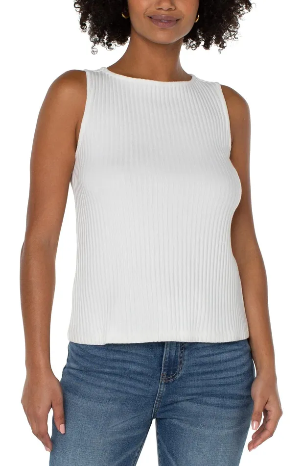 Womens Liverpool Los Angeles Tees SLEEVELESS BOAT NECK RIB KNIT TOP Snow