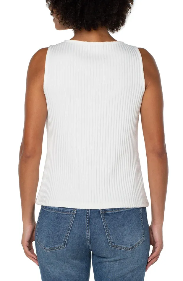 Womens Liverpool Los Angeles Tees SLEEVELESS BOAT NECK RIB KNIT TOP Snow