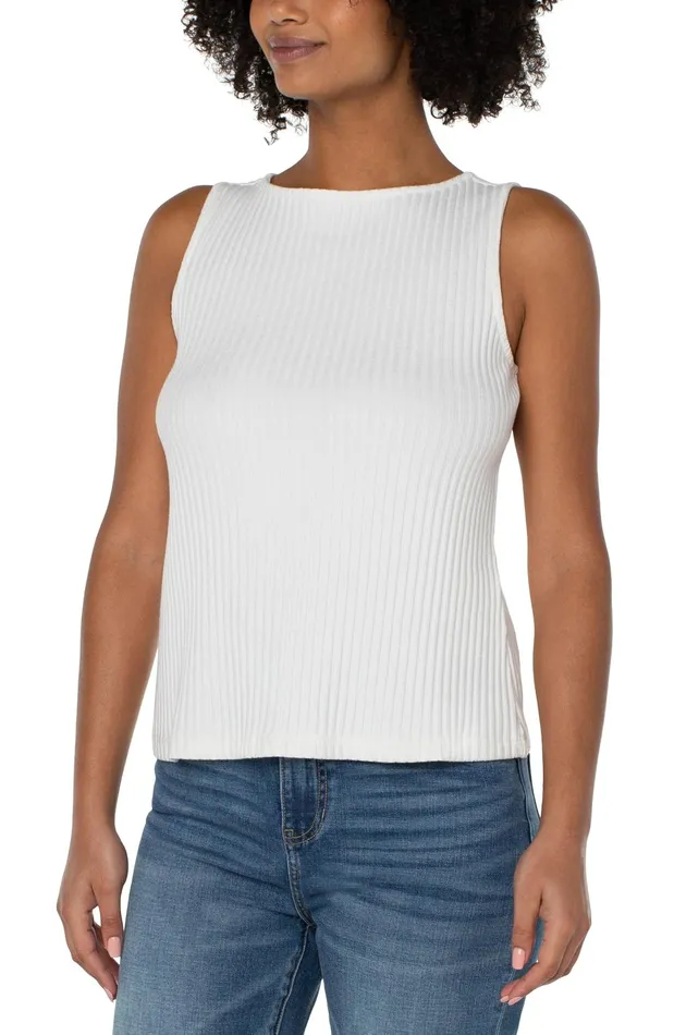 Womens Liverpool Los Angeles Tees SLEEVELESS BOAT NECK RIB KNIT TOP Snow
