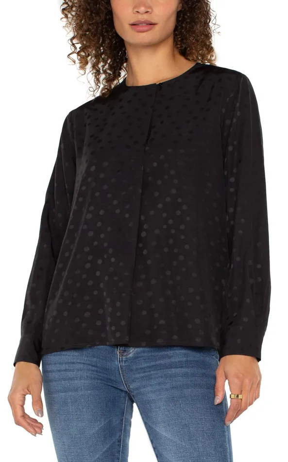 Womens Liverpool Los Angeles Tops LONG SLEEVE POPOVER WOVEN BLOUSE Black Dot