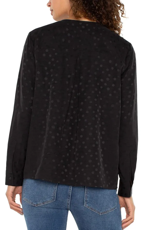 Womens Liverpool Los Angeles Tops LONG SLEEVE POPOVER WOVEN BLOUSE Black Dot