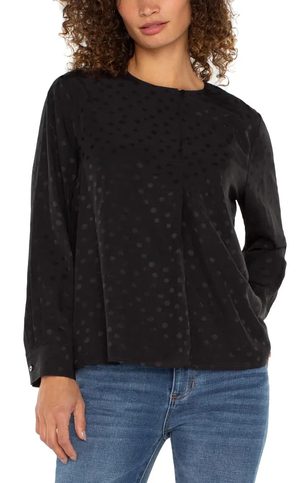 Womens Liverpool Los Angeles Tops LONG SLEEVE POPOVER WOVEN BLOUSE Black Dot