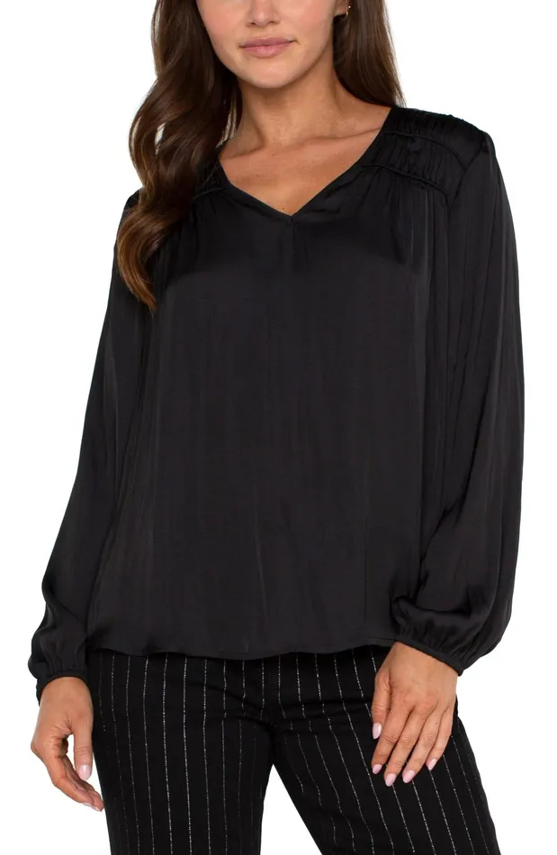 Womens Liverpool Los Angeles Tops LONG SLEEVE VNECK WOVEN BLOUSE Black
