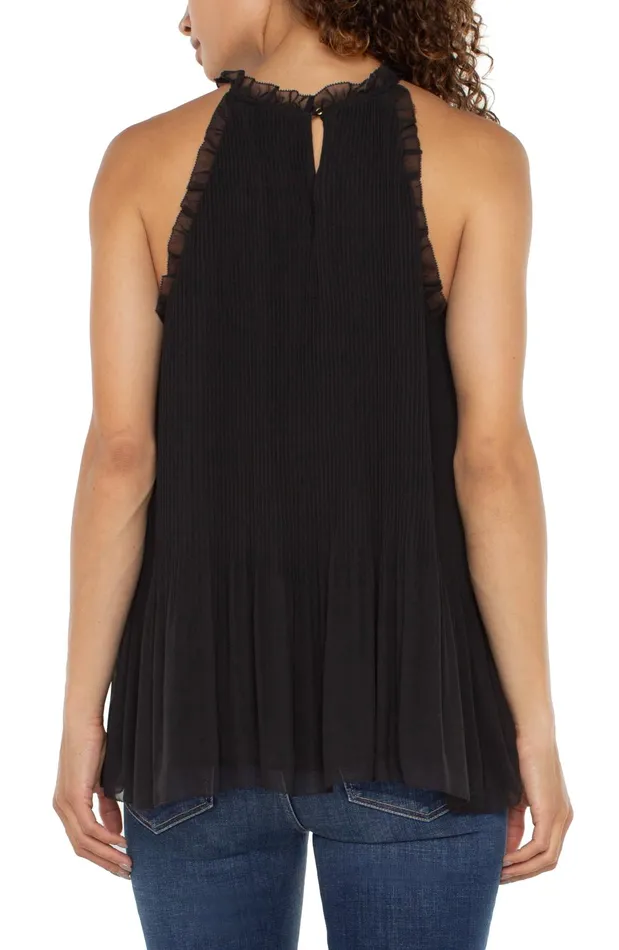 Womens Liverpool Los Angeles Tops PLEATED HALTER TOP WITH RUFFLES Black