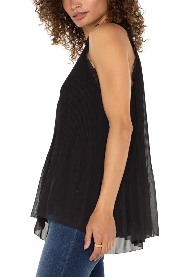 Womens Liverpool Los Angeles Tops PLEATED HALTER TOP WITH RUFFLES Black