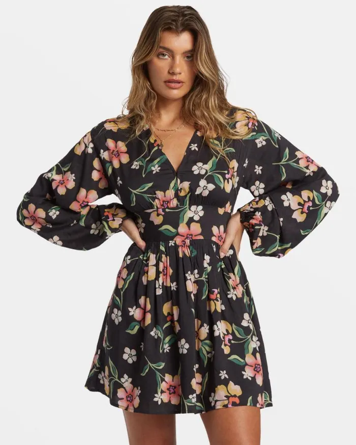 Womens Night Bloom Mini Dress Black Sands Billabong Dresses