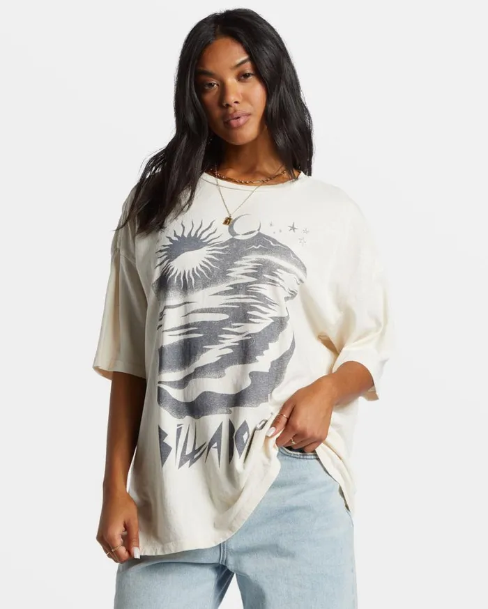 Womens Night Walks TShirt White Cap Billabong Graphic Tees and Tanks