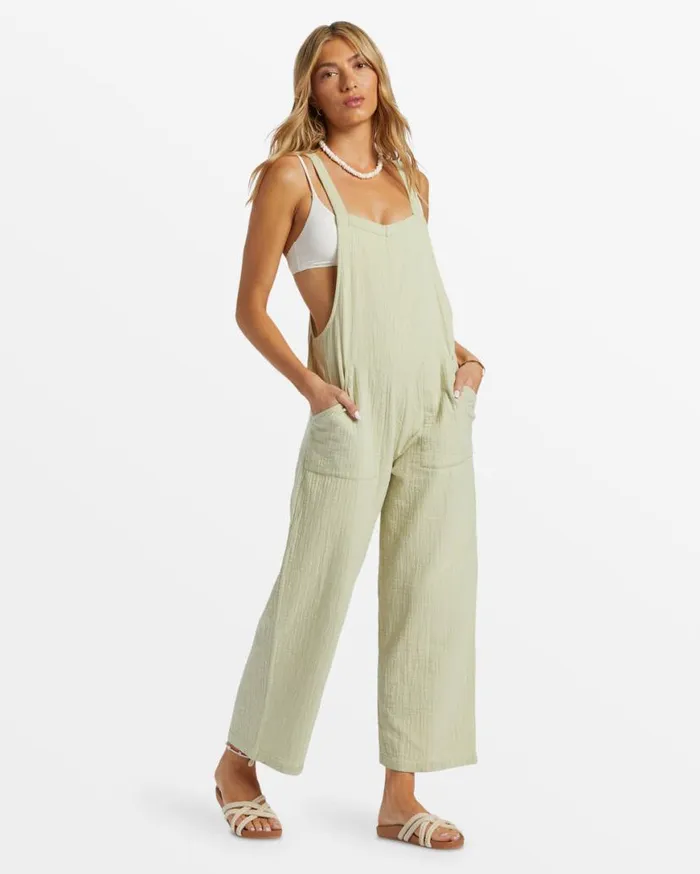 Womens Pacific Time Jumpsuit Light Avocado Billabong Rompers and Jumpsuits