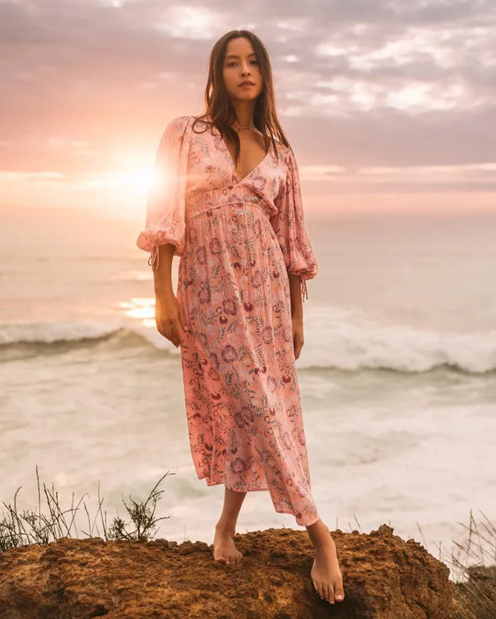 Womens Paradise Sky Midi Dress Peach Paradise Billabong Dresses