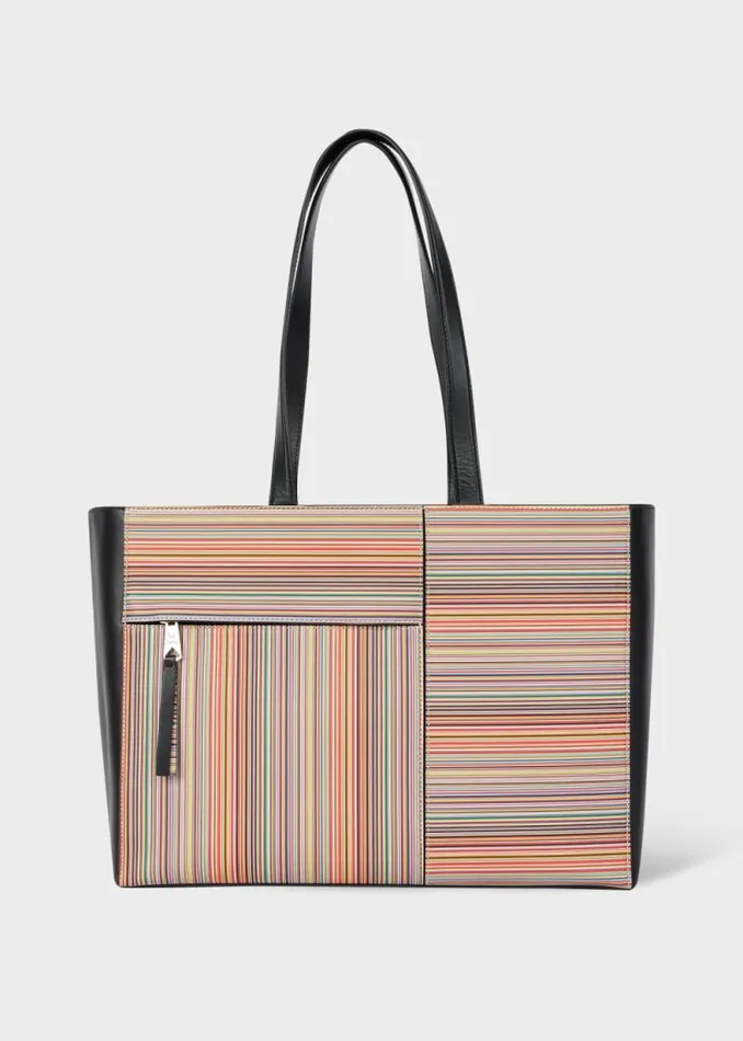 Womens Paul Smith Bags Panelled 039Signature Stripe039 Leather Tote Bag
