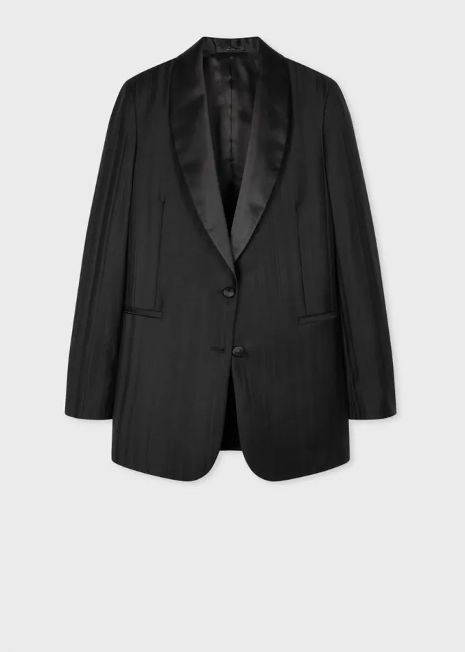 Womens Paul Smith Blazers Black 039Shadow Stripe039 Shawl Collar Blazer Womens Paul Smith Blazers Black 039Shadow Stripe039 Shawl Collar Blazer
