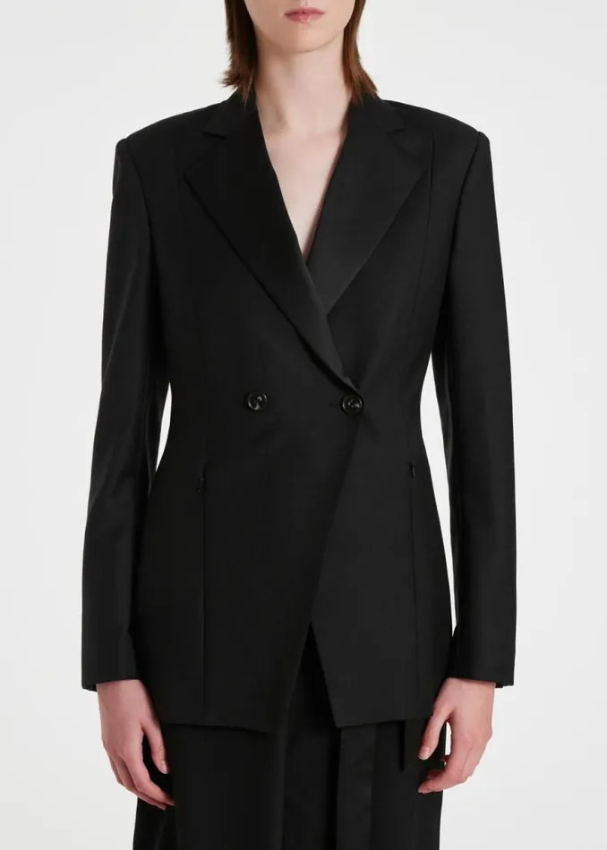 Womens Paul Smith Blazers Black Satin Trim DoubleBreasted Blazer