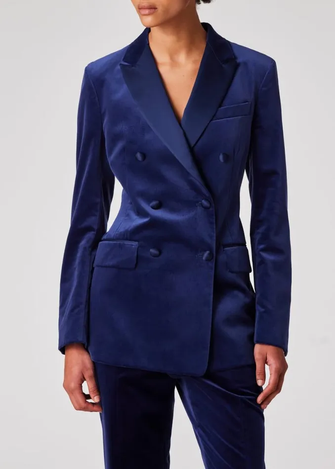 Womens Paul Smith Blazers Dark Blue Velvet DoubleBreasted Tuxedo Blazer