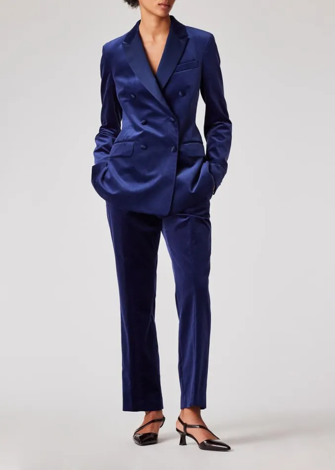 Womens Paul Smith Blazers Dark Blue Velvet DoubleBreasted Tuxedo Blazer