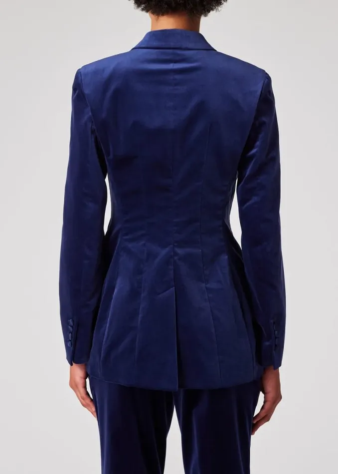 Womens Paul Smith Blazers Dark Blue Velvet DoubleBreasted Tuxedo Blazer