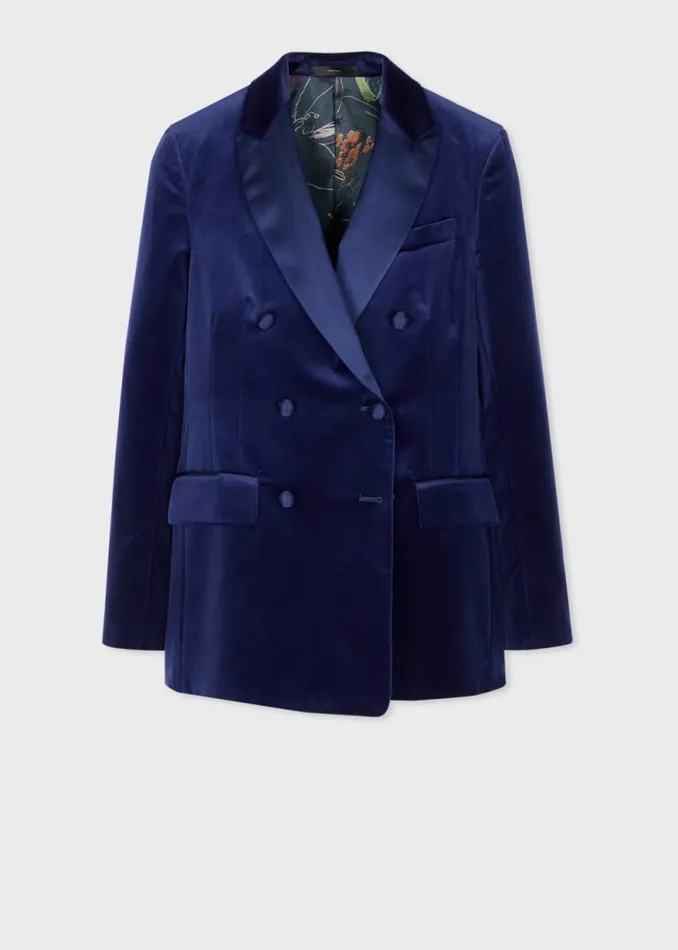 Womens Paul Smith Blazers Dark Blue Velvet DoubleBreasted Tuxedo Blazer