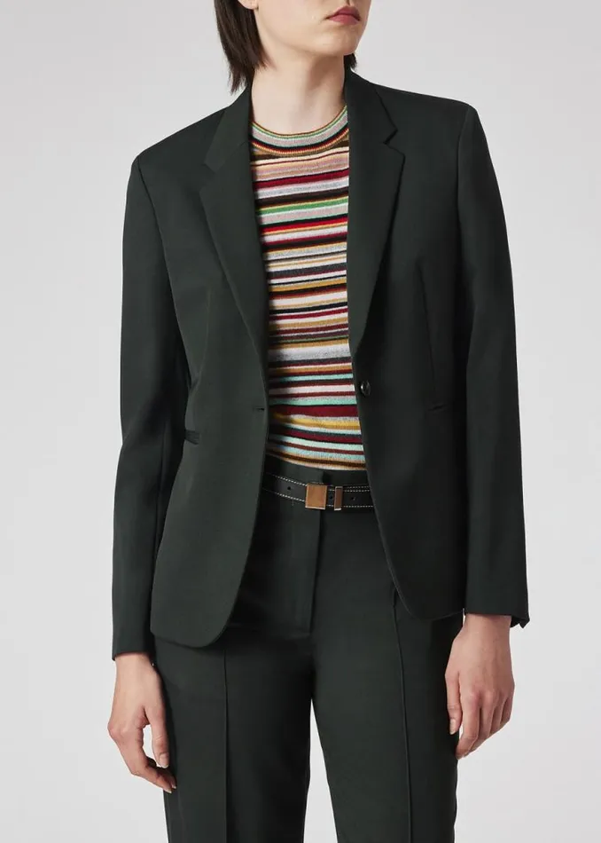 Womens Paul Smith Blazers Dark Green OneButton Wool Gabardine Blazer
