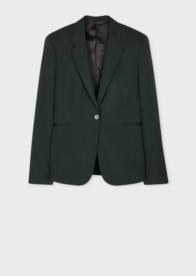Womens Paul Smith Blazers Dark Green OneButton Wool Gabardine Blazer Womens Paul Smith Blazers Dark Green OneButton Wool Gabardine Blazer
