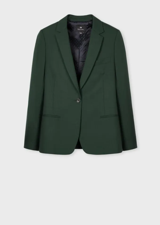 Womens Paul Smith Blazers Pine Green Wool Hopsack Blazer Womens Paul Smith Blazers Pine Green Wool Hopsack Blazer