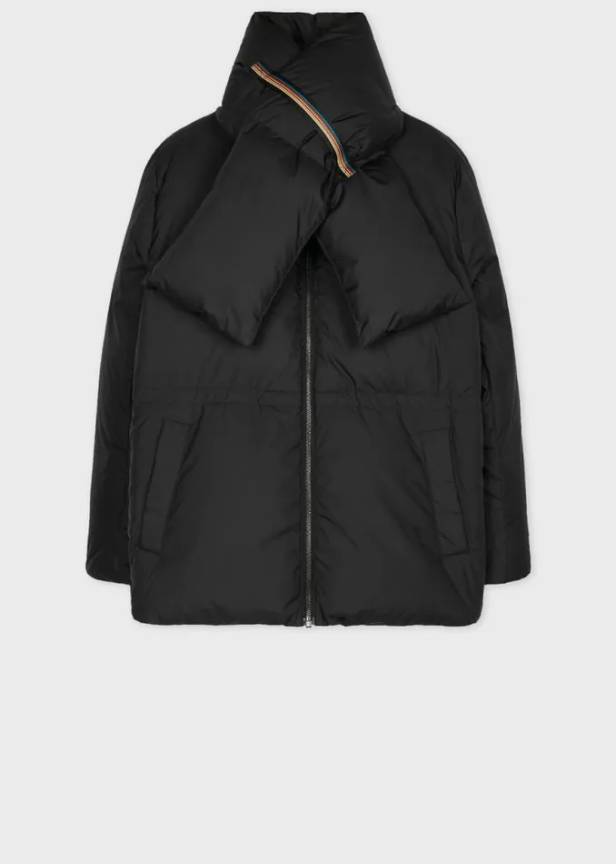 Womens Paul Smith Coats and Jackets Black Detachable Scarf Down Filled Coat