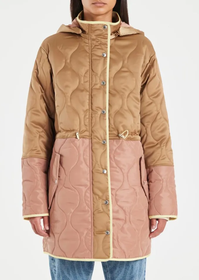Womens Paul Smith Coats and Jackets Camel Satin Quilted Mid Length Coat