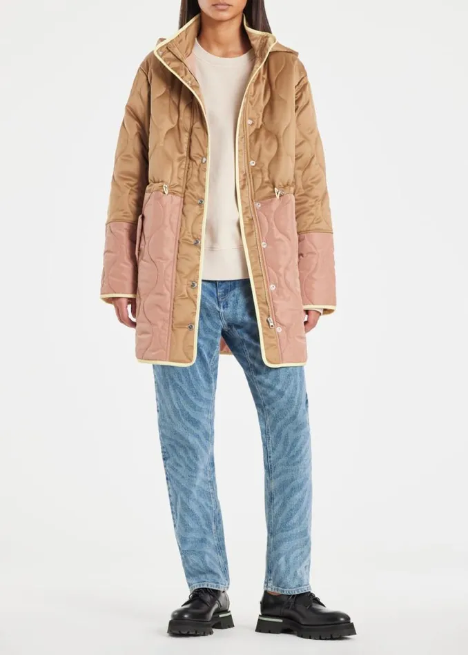 Womens Paul Smith Coats and Jackets Camel Satin Quilted Mid Length Coat