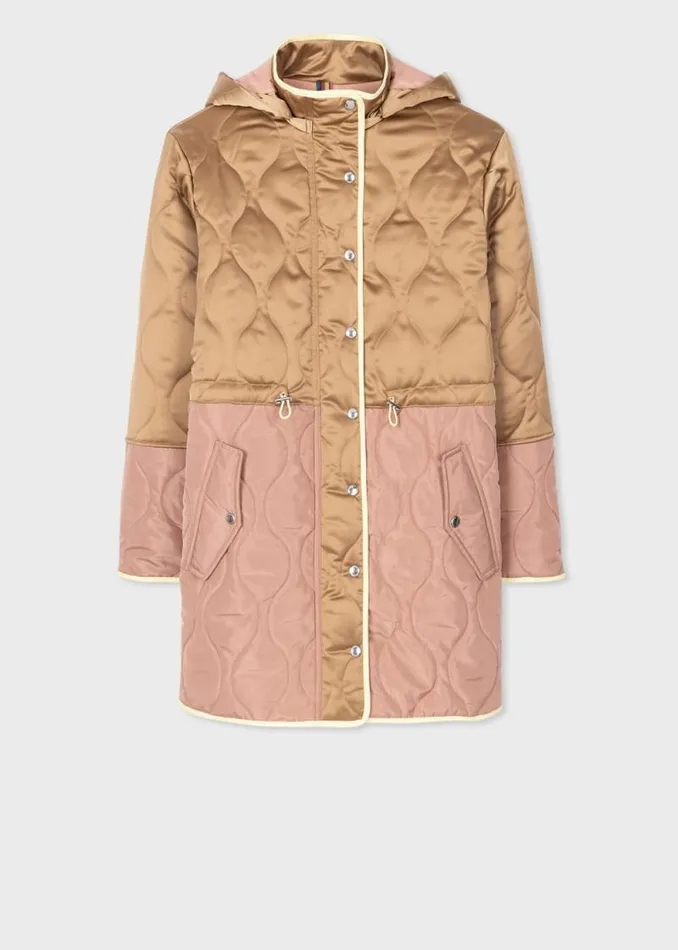 Womens Paul Smith Coats and Jackets Camel Satin Quilted Mid Length Coat