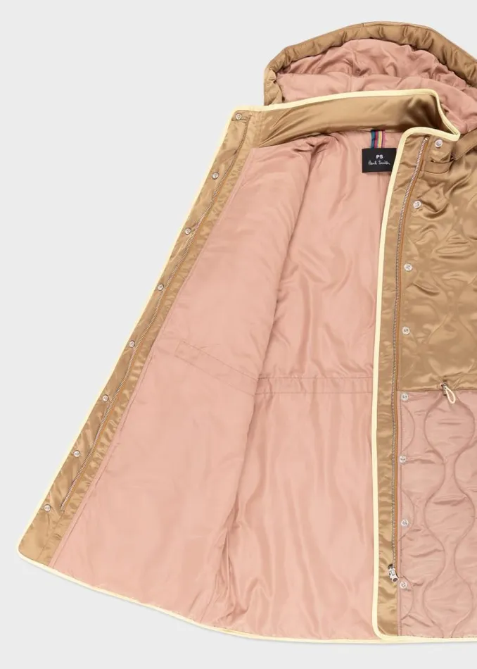Womens Paul Smith Coats and Jackets Camel Satin Quilted Mid Length Coat