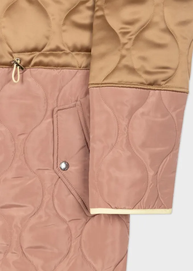 Womens Paul Smith Coats and Jackets Camel Satin Quilted Mid Length Coat