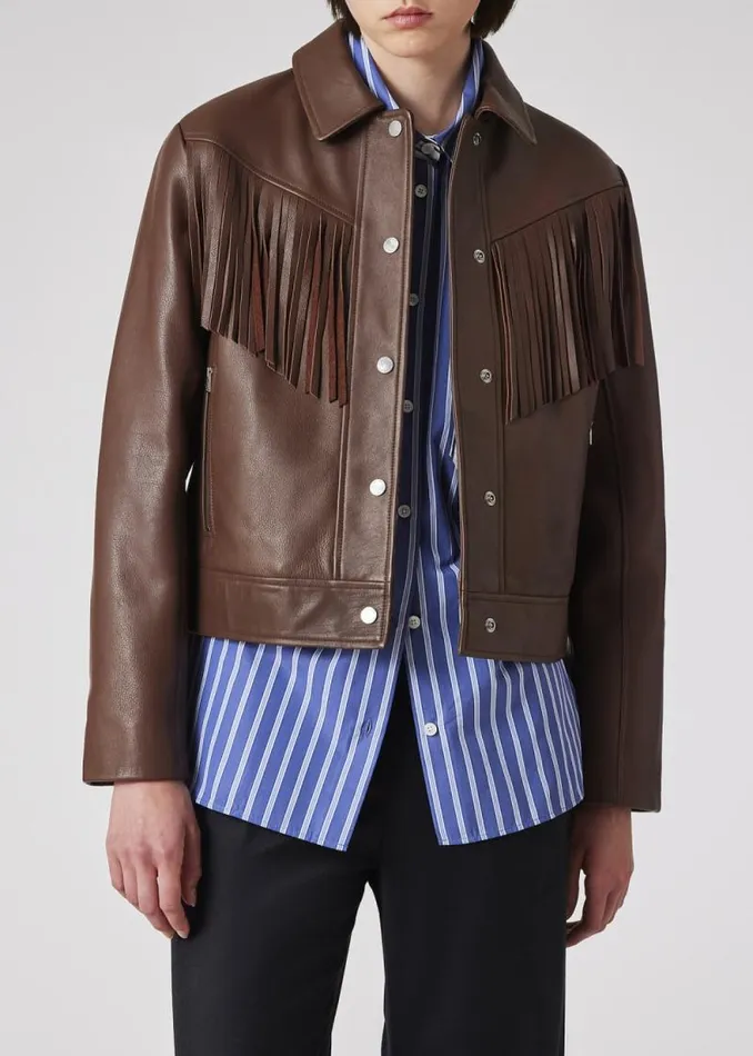Womens Paul Smith Coats and Jackets Chocolate Brown Leather Fringe Jacket