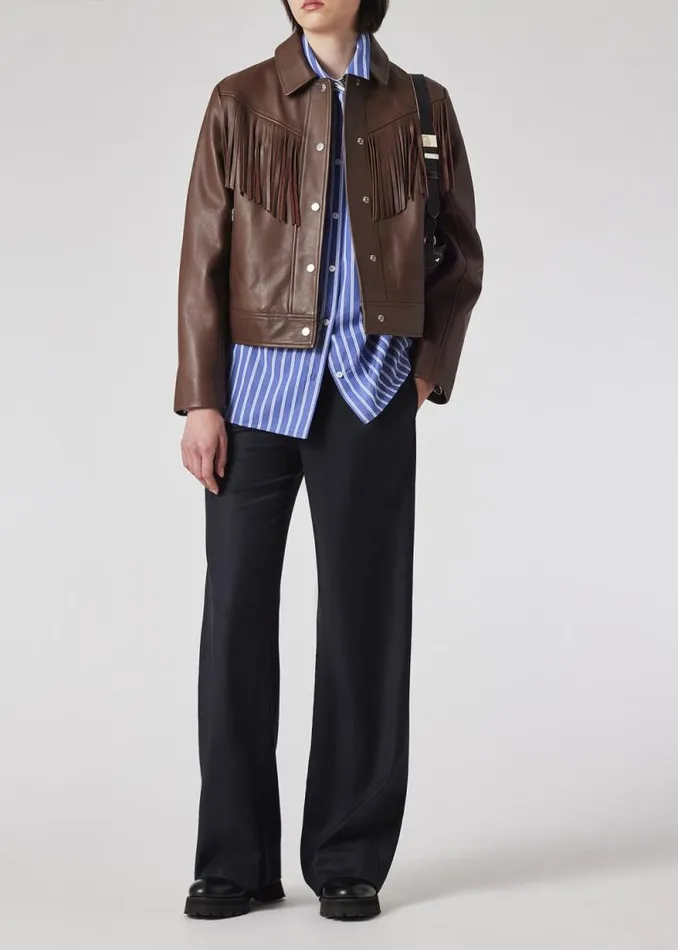 Womens Paul Smith Coats and Jackets Chocolate Brown Leather Fringe Jacket Womens Paul Smith Coats and Jackets Chocolate Brown Leather Fringe Jacket