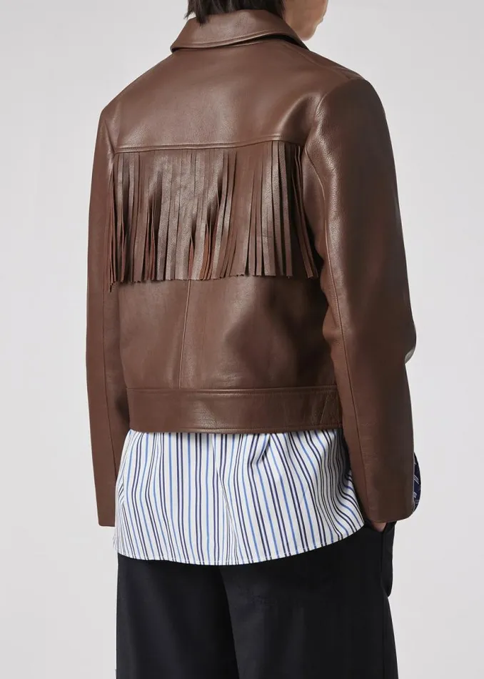 Womens Paul Smith Coats and Jackets Chocolate Brown Leather Fringe Jacket Womens Paul Smith Coats and Jackets Chocolate Brown Leather Fringe Jacket