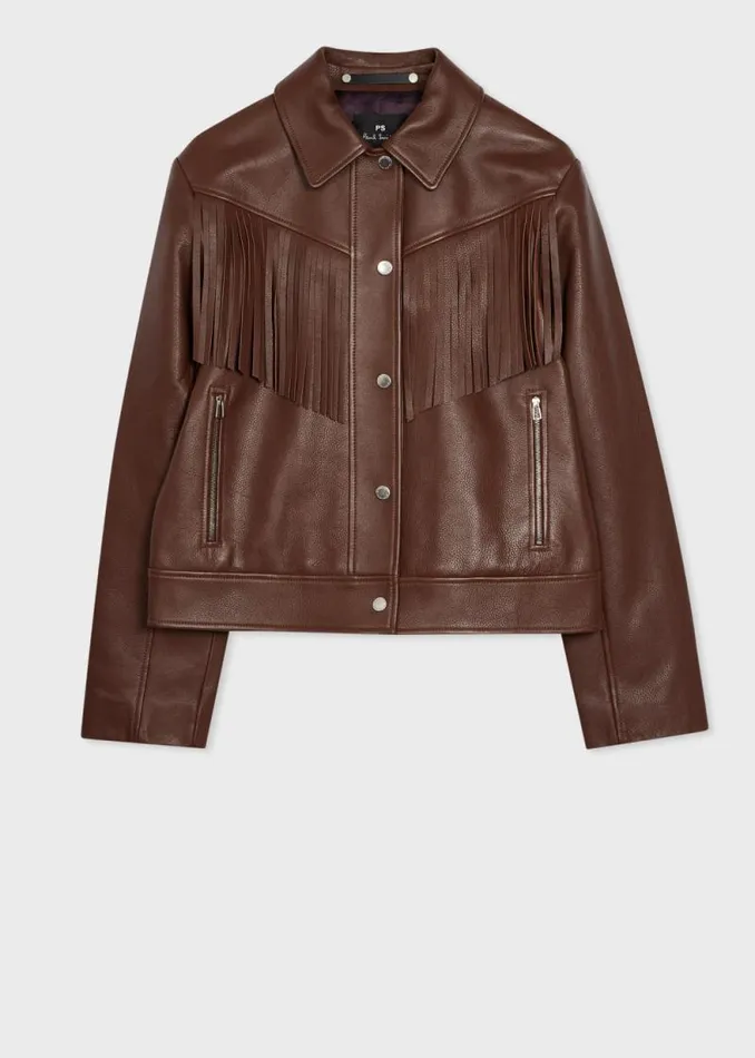 Womens Paul Smith Coats and Jackets Chocolate Brown Leather Fringe Jacket Womens Paul Smith Coats and Jackets Chocolate Brown Leather Fringe Jacket