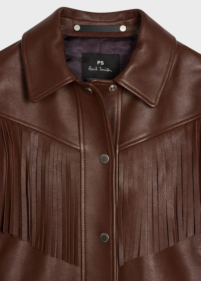 Womens Paul Smith Coats and Jackets Chocolate Brown Leather Fringe Jacket Womens Paul Smith Coats and Jackets Chocolate Brown Leather Fringe Jacket