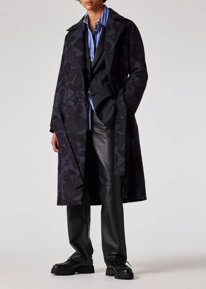 Womens Paul Smith Coats and Jackets Dark Navy 039Solar Gram039 Wool Cocoon Coat