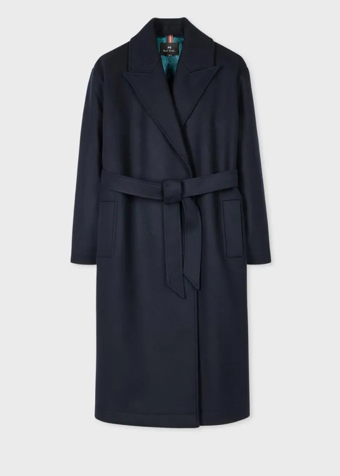 Womens Paul Smith Coats and Jackets Dark Navy WoolCashmere Double Breasted Overcoat