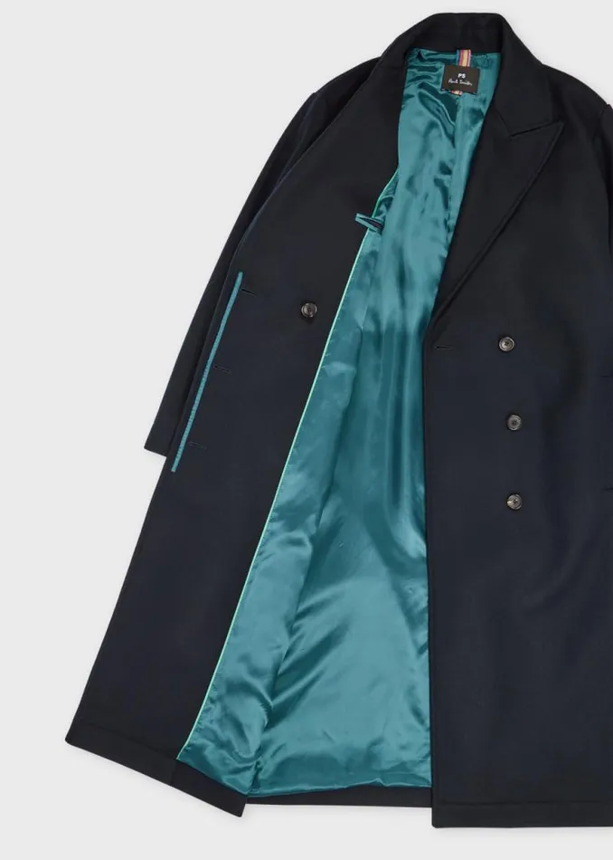 Womens Paul Smith Coats and Jackets Dark Navy WoolCashmere Double Breasted Overcoat