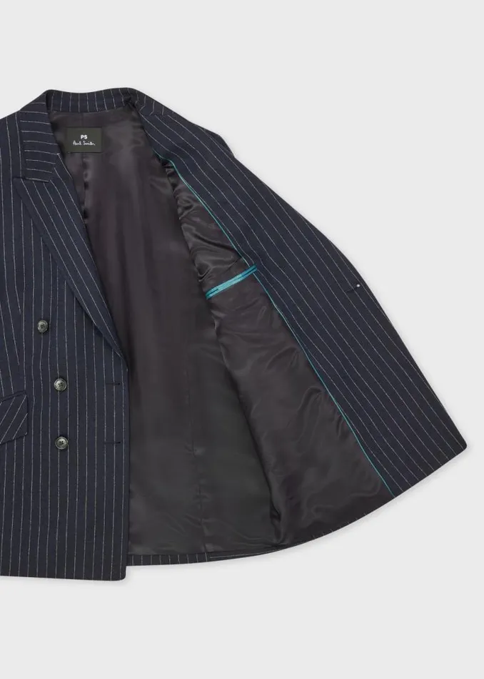 Womens Paul Smith Coats and Jackets Navy Pinstripe WoolBlend Double Breasted Blazer Womens Paul Smith Coats and Jackets Navy Pinstripe WoolBlend Double Breasted Blazer
