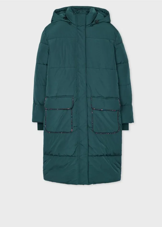 Womens Paul Smith Coats and Jackets Peacock Blue RecycledNylon Wadded Coat