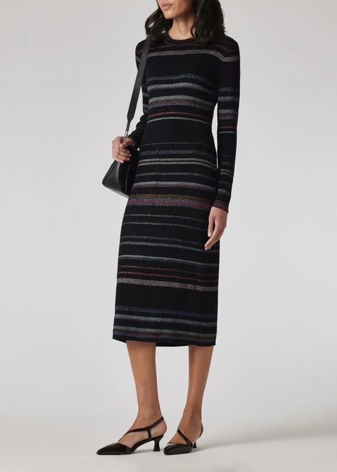 Womens Paul Smith Dresses Black 039Midnight Swirl039 Glitter Stripe Knitted Dress Womens Paul Smith Dresses Black 039Midnight Swirl039 Glitter Stripe Knitted Dress