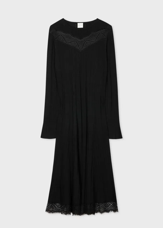 Womens Paul Smith Dresses Black Knitted Lace Trim Dress Womens Paul Smith Dresses Black Knitted Lace Trim Dress