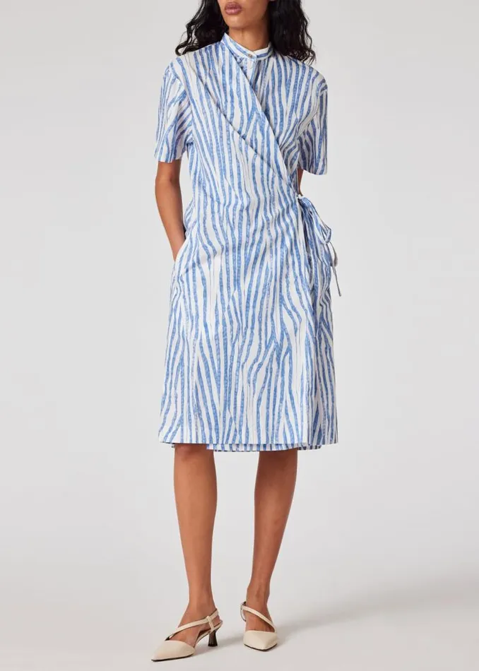 Womens Paul Smith Dresses Light Blue 039Wood Grain Stripe039 Cotton Dress