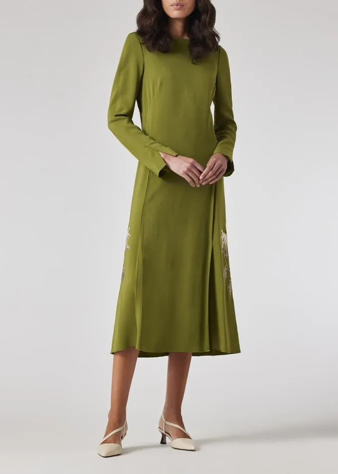 Womens Paul Smith Dresses Moss Green Embroidery LongSleeve Dress