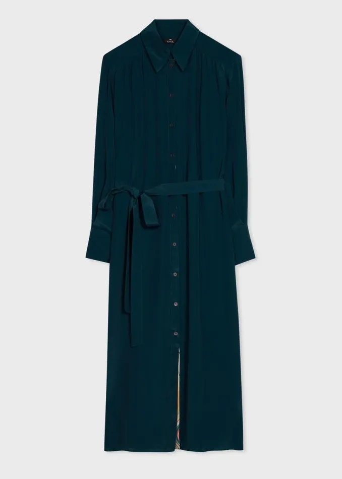 Womens Paul Smith Dresses Teal SilkBlend Shirt Maxi Dress Womens Paul Smith Dresses Teal SilkBlend Shirt Maxi Dress