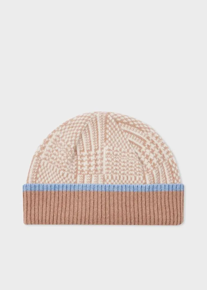 Womens Paul Smith Hats and Gloves Beige And Camel Check Beanie Hat