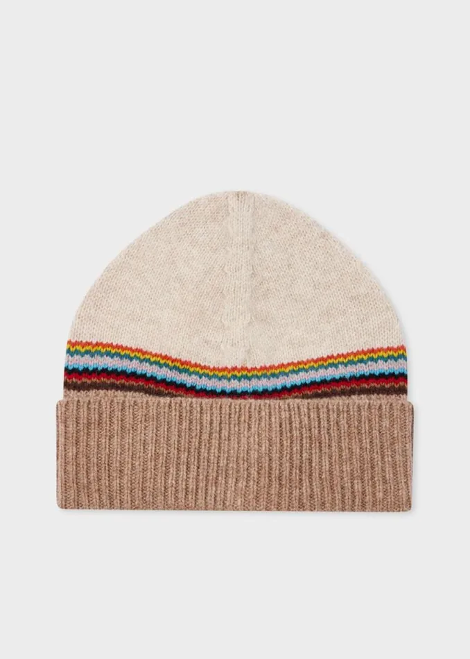 Womens Paul Smith Hats and Gloves Oatmeal 039Signature Stripe039 Block Beanie Womens Paul Smith Hats and Gloves Oatmeal 039Signature Stripe039 Block Beanie